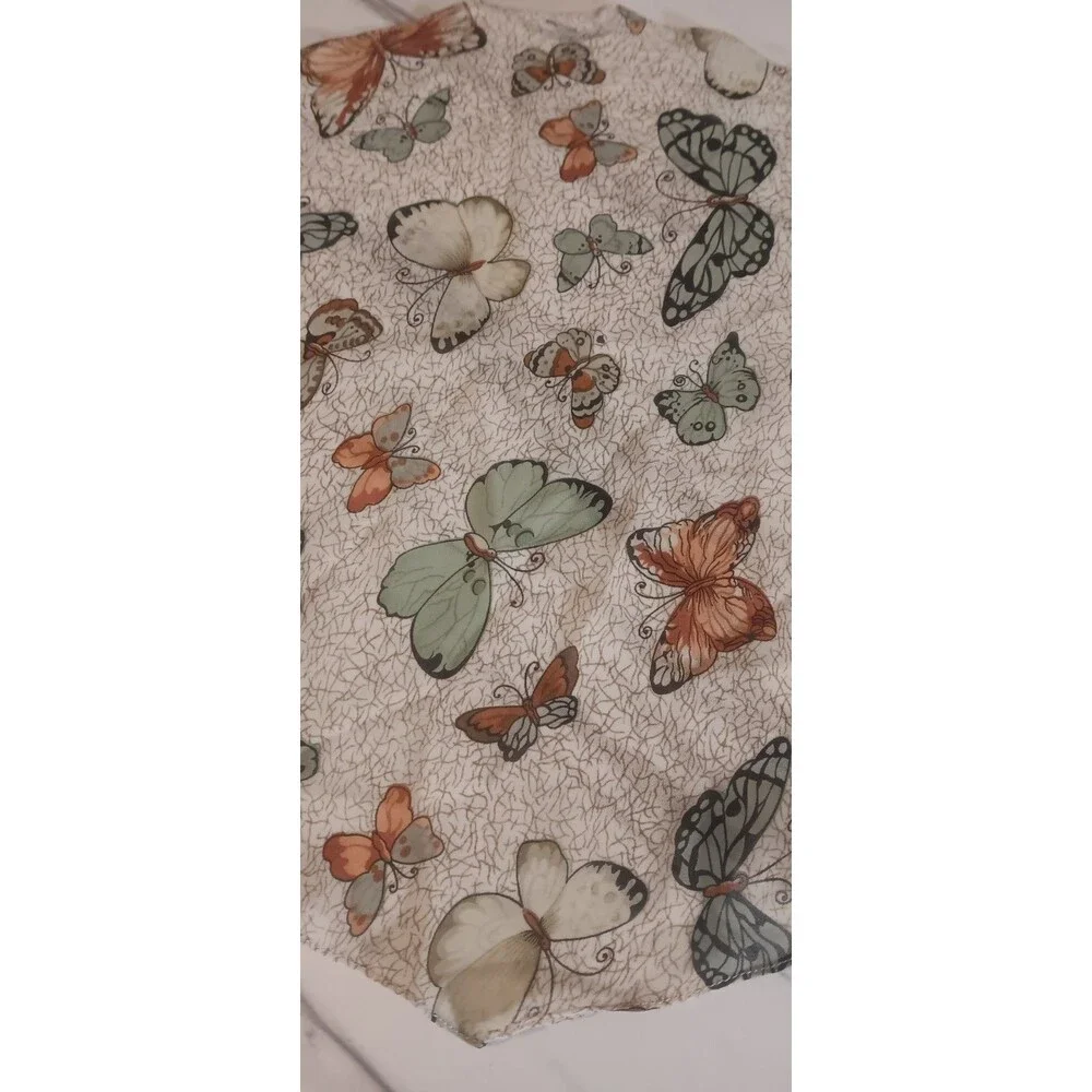 Vintage Womens Diamond Scarf Butterfly Nature Boho Artsy Lightweight 14x40